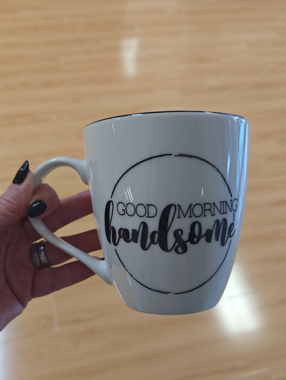 Pfaltzgraff White Ceramic Mug with Black Script